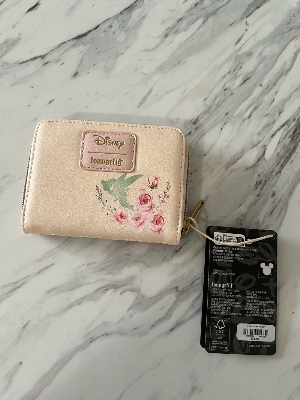 Disney Loungefly Tinker Bell Floral Pink and Green Zip Card Holder/ Wallet. NWT - Picture 2 of 4
